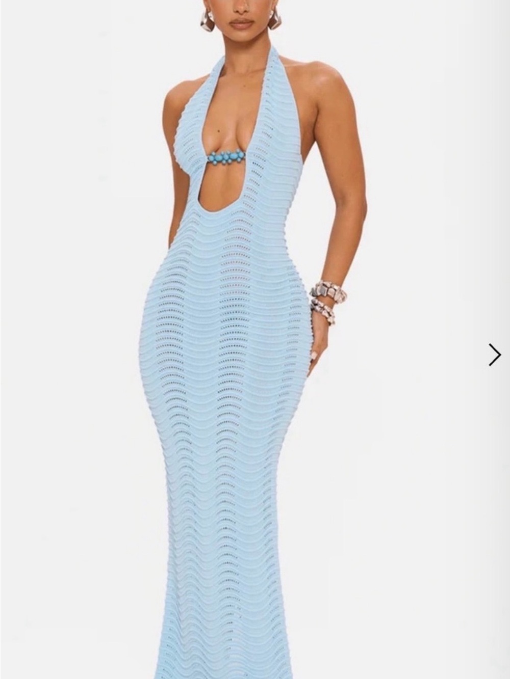 MURCI - Light Blue Crochet Halter Maxi Dress